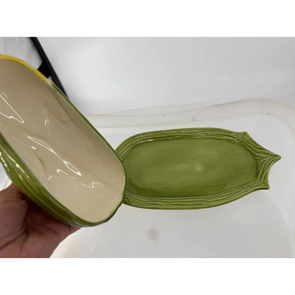 Vintage Corn on the Cob Covered Butter Dish Majolica Style Ceramic Farmhouse 8.5